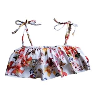 Shade & Shore Tropical Floral Ruffled Bikini Top with Removable Straps Size M